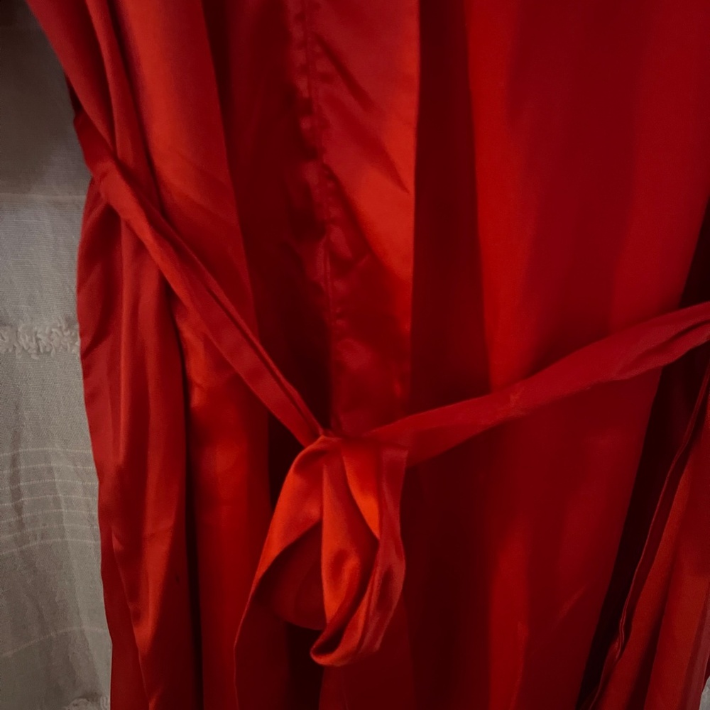 3/$10 SALE Red Satin Dressing Robe - Picture 3 of 4